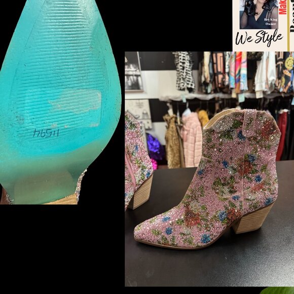 Betsey Johnson Pink Floral Ankle Boots - Picture 6 of 6